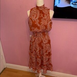 1. State High Low Paisley Dress in Terracotta
